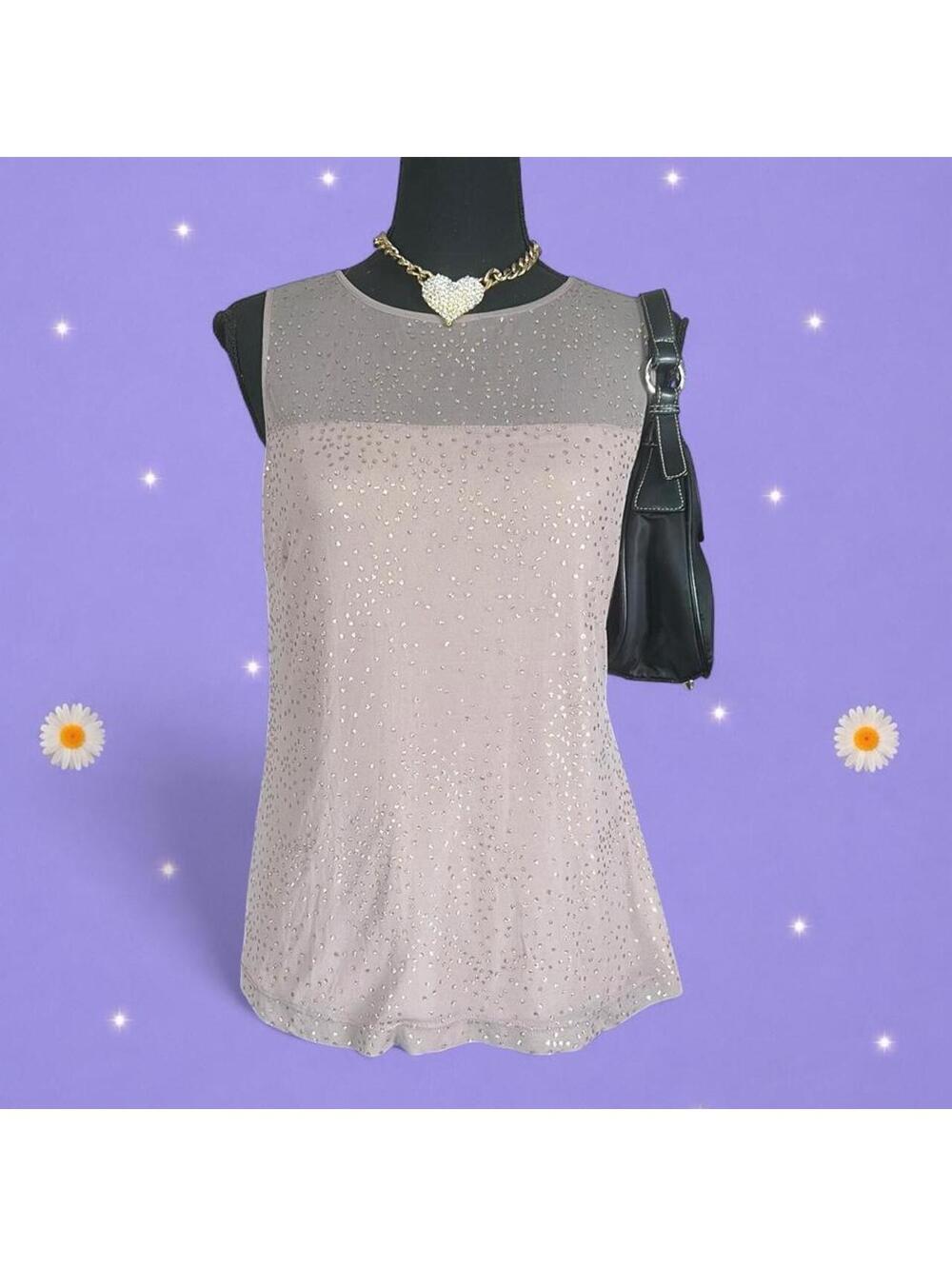 Vintage Y2K Rhinestone Mesh Sheer Glam Coquette Fairy Tank Top Size Medium 🤍